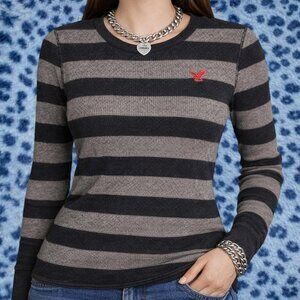 Vintage 2000s American Eagle Striped Thermal Long Sleeve Henley Top